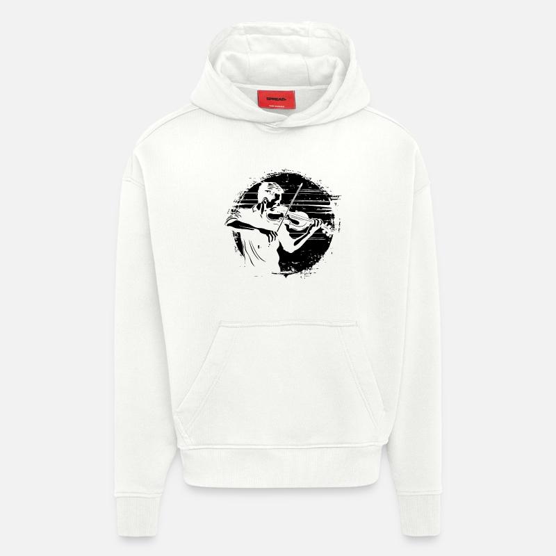 Dessin de violoniste - Sweat à capuche bio épais oversize fabriqué en UE - OFF WHITE