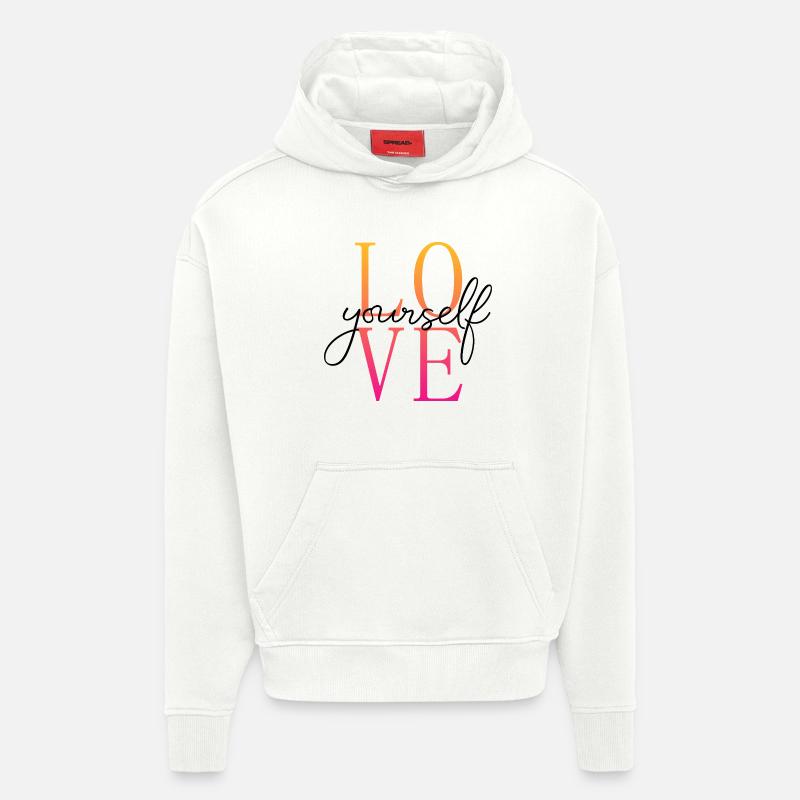 Aimez-vous / Selbstliebe / Liebe dich selbst - Sweat à capuche bio épais oversize fabriqué en UE - OFF WHITE