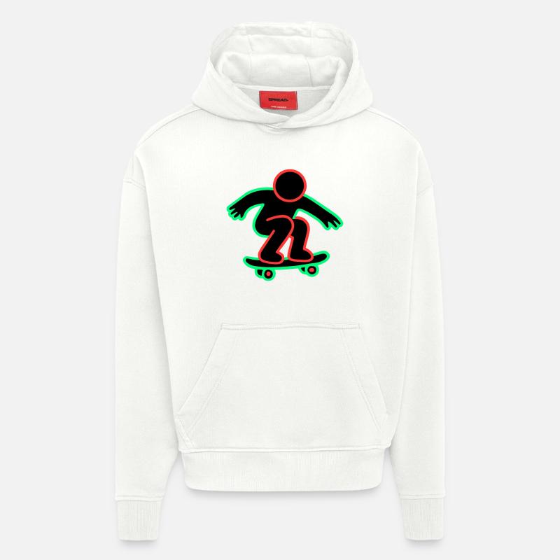 Dessin au trait de skateboarder néon - Sweat à capuche bio épais oversize fabriqué en UE - OFF WHITE