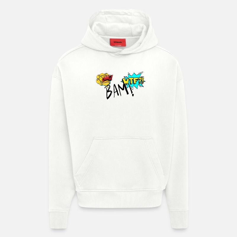 Bande dessinée explosive OMG WTF Exclamations - Sweat à capuche bio épais oversize fabriqué en UE - OFF WHITE