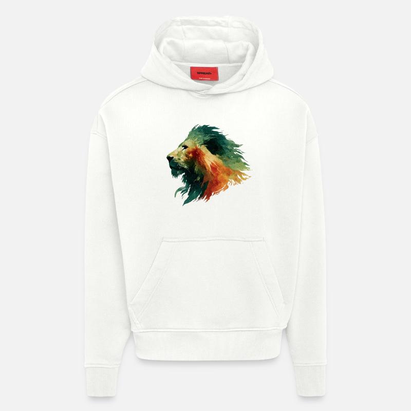 Aquarelle Tête de Lion - Sweat à capuche bio épais oversize fabriqué en UE - OFF WHITE