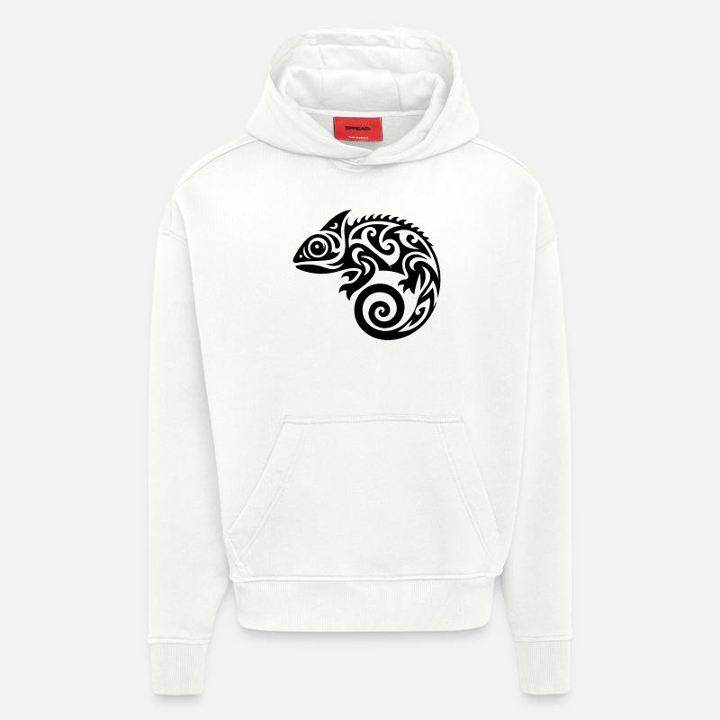Joli petit tatouage caméléon - Sweat à capuche bio épais oversize fabriqué en UE - OFF WHITE