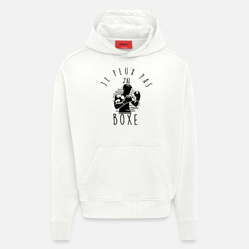 Je peux pas, j'ai boxe. - Sweat à capuche bio épais oversize fabriqué en UE - OFF WHITE