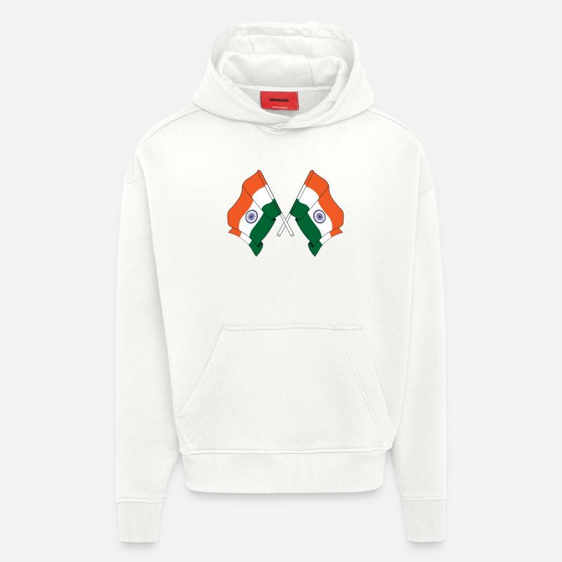 Deux drapeaux de l’Inde croisés - Sweat à capuche bio épais oversize fabriqué en UE - OFF WHITE