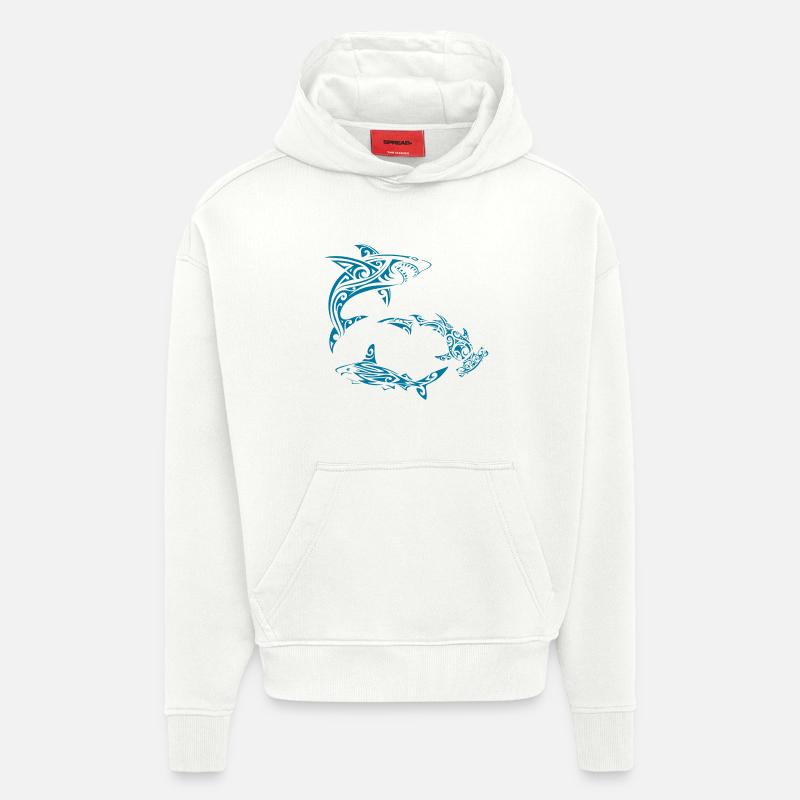 Requins polynésiens - Sweat à capuche bio épais oversize fabriqué en UE - OFF WHITE