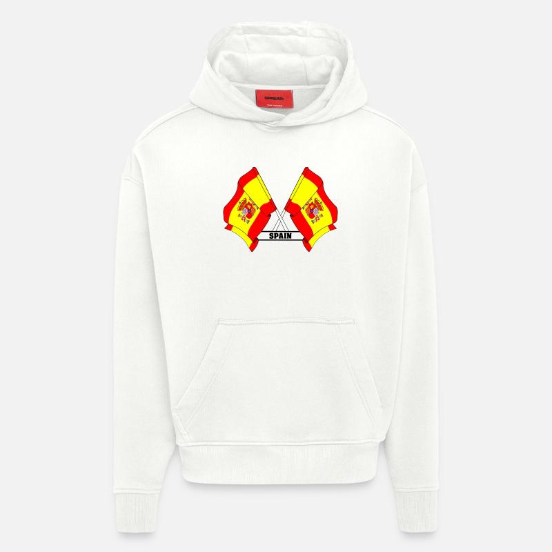Croisement des drapeaux espagnols avec l’ESPAGNE - Sweat à capuche bio épais oversize fabriqué en UE - OFF WHITE