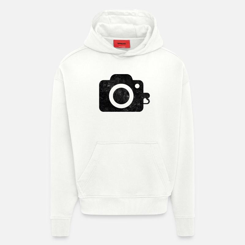 Conception de logo de caméra - Sweat à capuche bio épais oversize fabriqué en UE - OFF WHITE