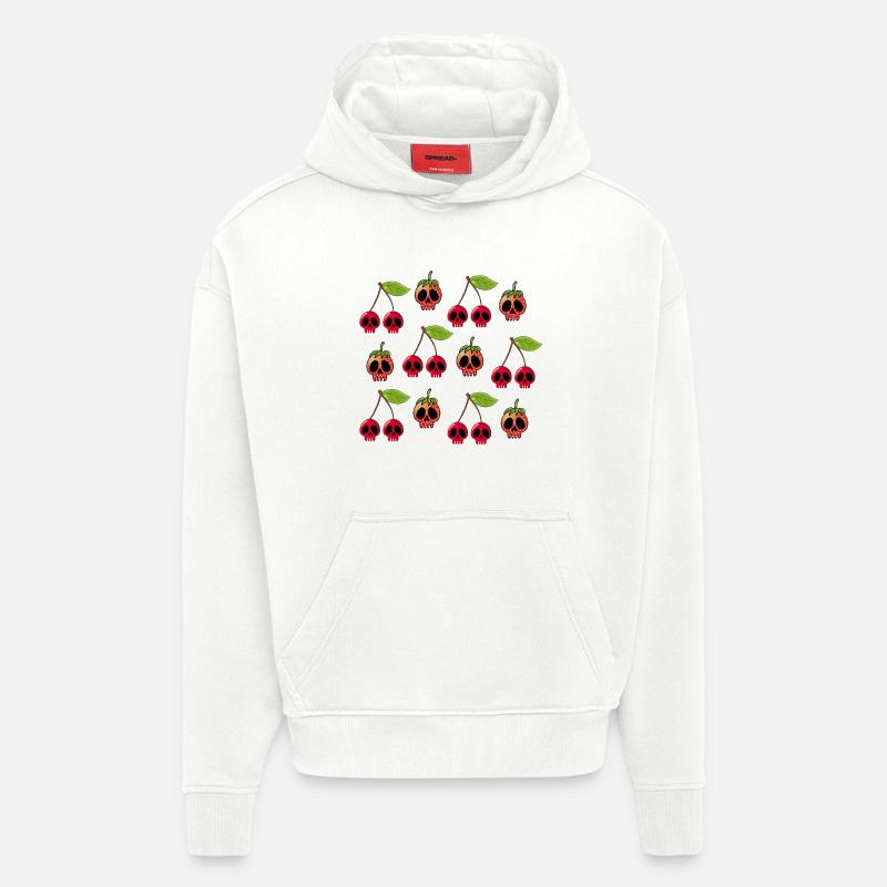 Crânes de cerises et de fraises - Sweat à capuche bio épais oversize fabriqué en UE - OFF WHITE