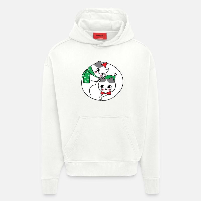 Chats câlins sous le gui - Sweat à capuche bio épais oversize fabriqué en UE - OFF WHITE