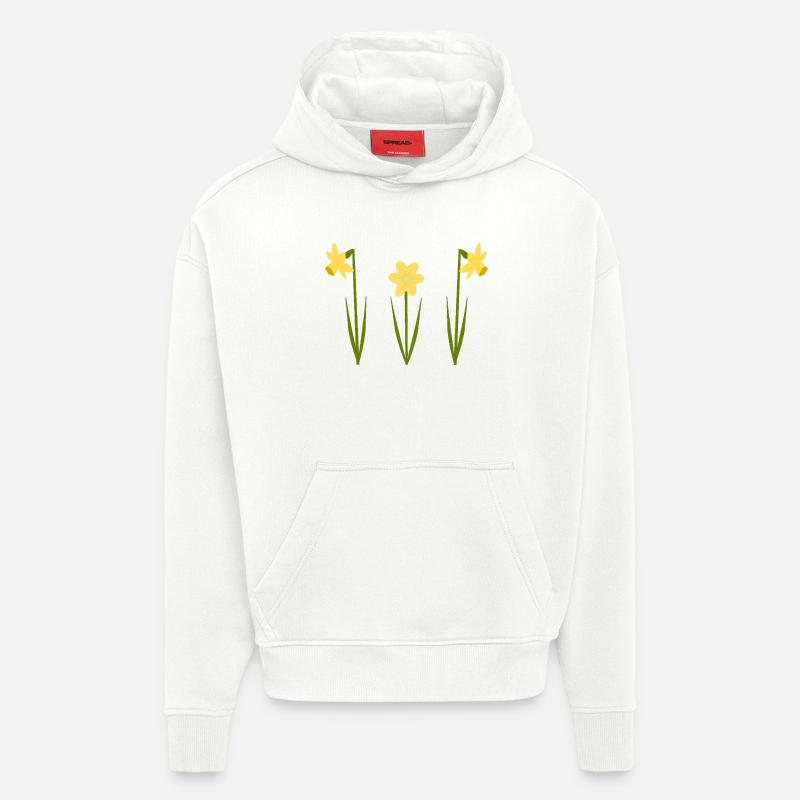 Mars bursdagsblomst påskeliljer i blomst - Heavyweight Oversized Organic hettegenser produsert i EU - OFF WHITE