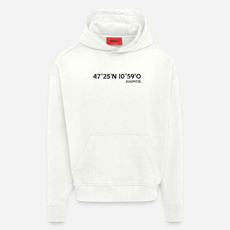Zugspitze coordonnées sommet - Sweat à capuche bio épais oversize fabriqué en UE - OFF WHITE