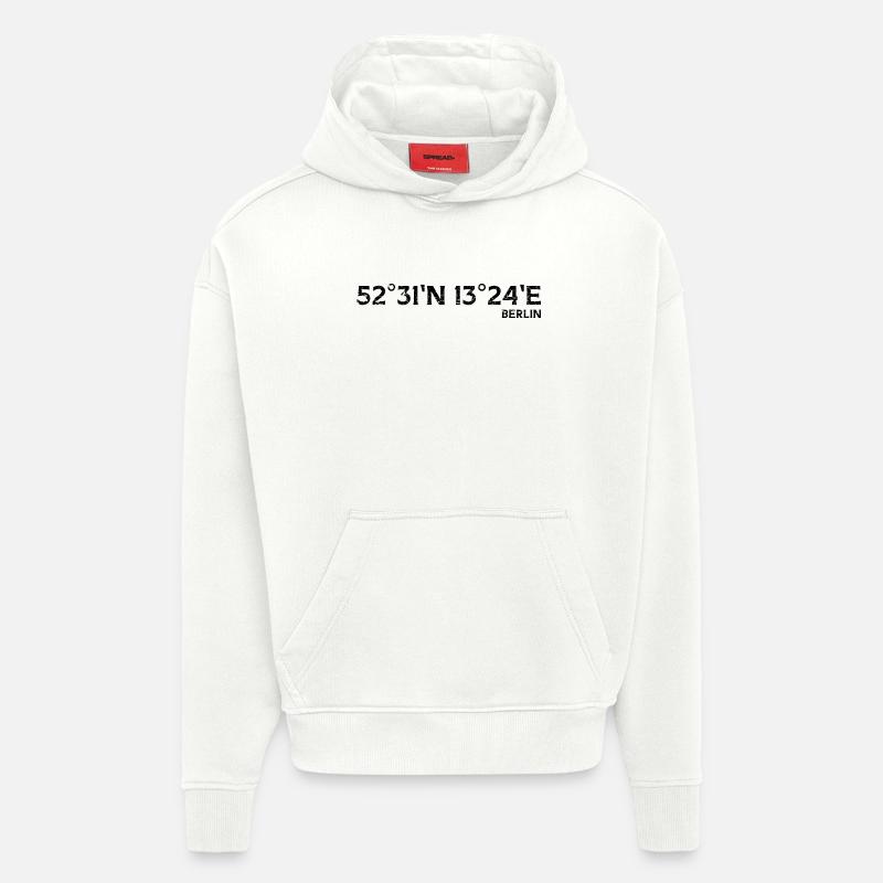 Berlin Coordonnées Souvenir - Sweat à capuche bio épais oversize fabriqué en UE - OFF WHITE