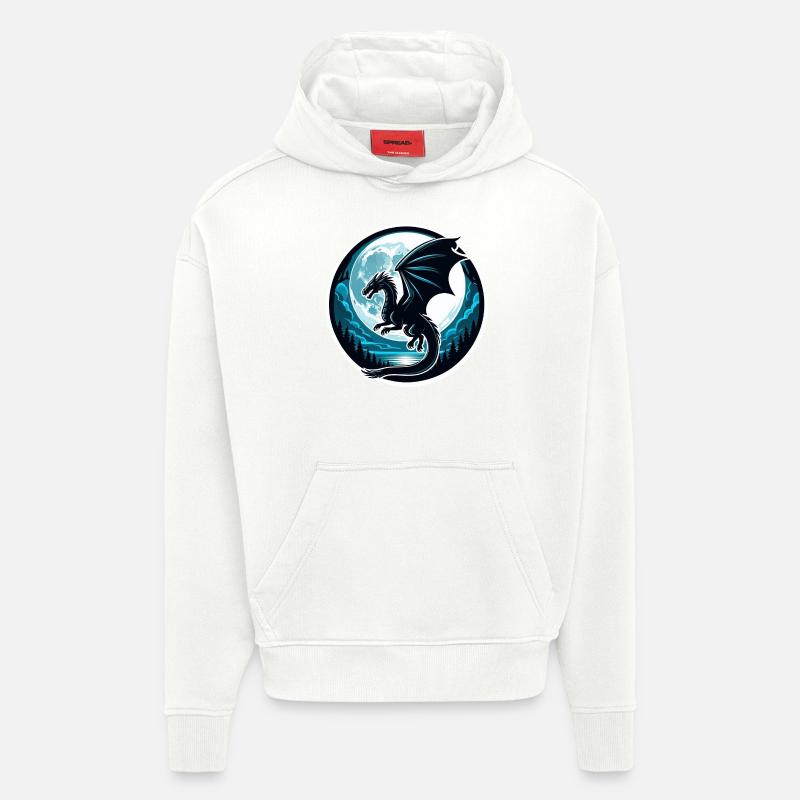 Vol du dragon lunaire - Sweat à capuche bio épais oversize fabriqué en UE - OFF WHITE