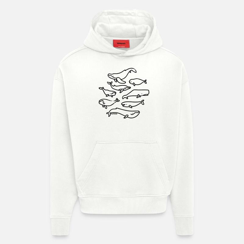 baleines continentales - Sweat à capuche bio épais oversize fabriqué en UE - OFF WHITE