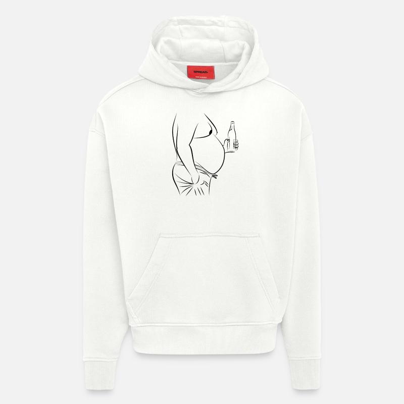 Ventre de bière (idée cadeau) - Sweat à capuche bio épais oversize fabriqué en UE - OFF WHITE