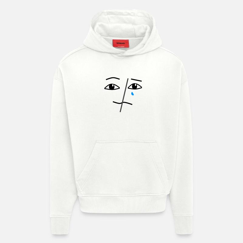 Triste et heureux - Sweat à capuche bio épais oversize fabriqué en UE - OFF WHITE