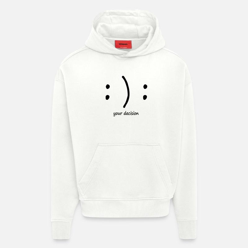 heureux ou triste? Émotions smiley - Sweat à capuche bio épais oversize fabriqué en UE - OFF WHITE