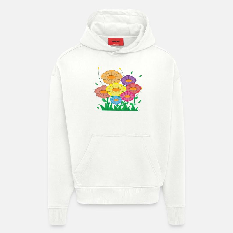 prairie fleur - Sweat à capuche bio épais oversize fabriqué en UE - OFF WHITE
