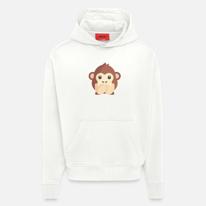 émoticône de singe mignon - Sweat à capuche bio épais oversize fabriqué en UE - OFF WHITE