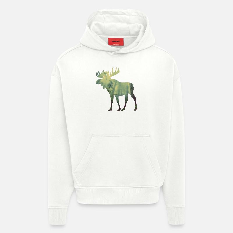 Orignal dans la forêt - Sweat à capuche bio épais oversize fabriqué en UE - OFF WHITE