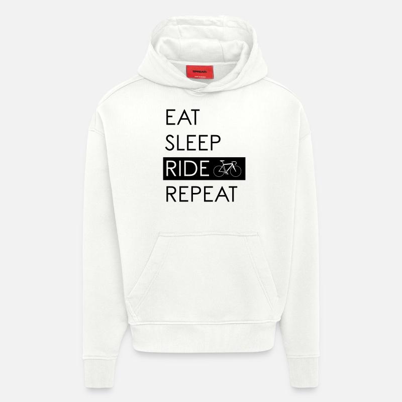 EAT SLEEP RIDE REPEAT - Sweat à capuche bio épais oversize fabriqué en UE - OFF WHITE