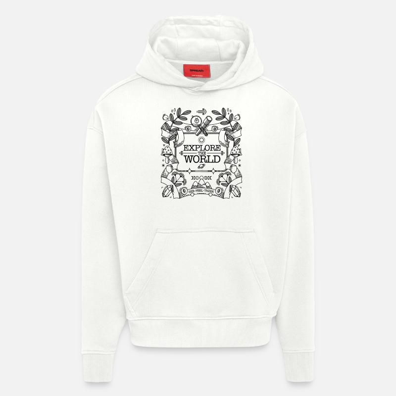 Explorez le monde - Sweat à capuche bio épais oversize fabriqué en UE - OFF WHITE