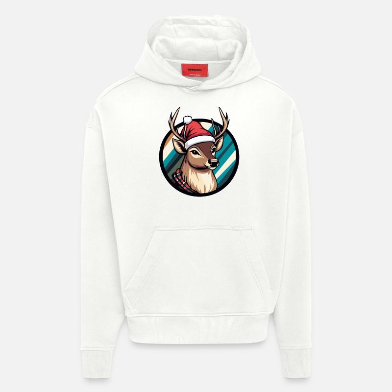 Cerf Noël Noël - Sweat à capuche bio épais oversize fabriqué en UE - OFF WHITE