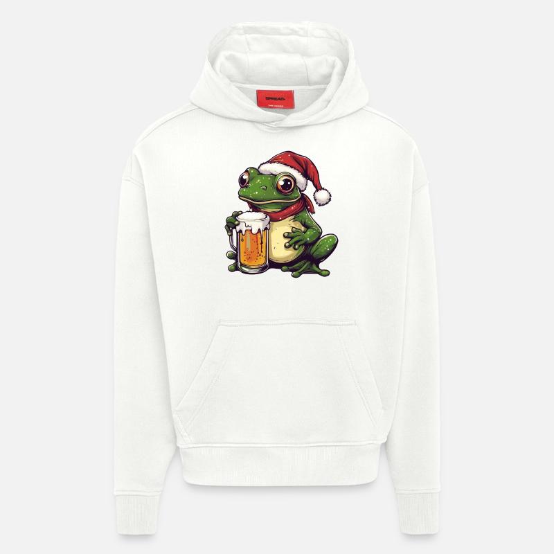 Frog Bière Noël - Sweat à capuche bio épais oversize fabriqué en UE - OFF WHITE