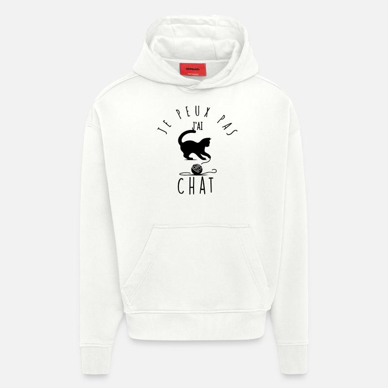 Je peux pas, j'ai chat. - Sweat à capuche bio épais oversize fabriqué en UE - OFF WHITE