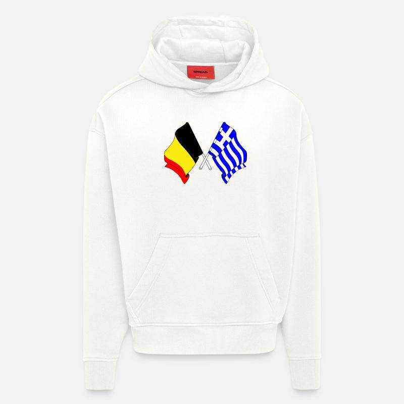 Drapeau Belgique, drapeau Grèce - Sweat à capuche bio épais oversize fabriqué en UE - OFF WHITE