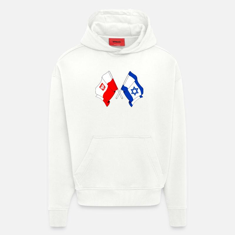 Drapeau de la Pologne, drapeau d’Israël - Sweat à capuche bio épais oversize fabriqué en UE - OFF WHITE
