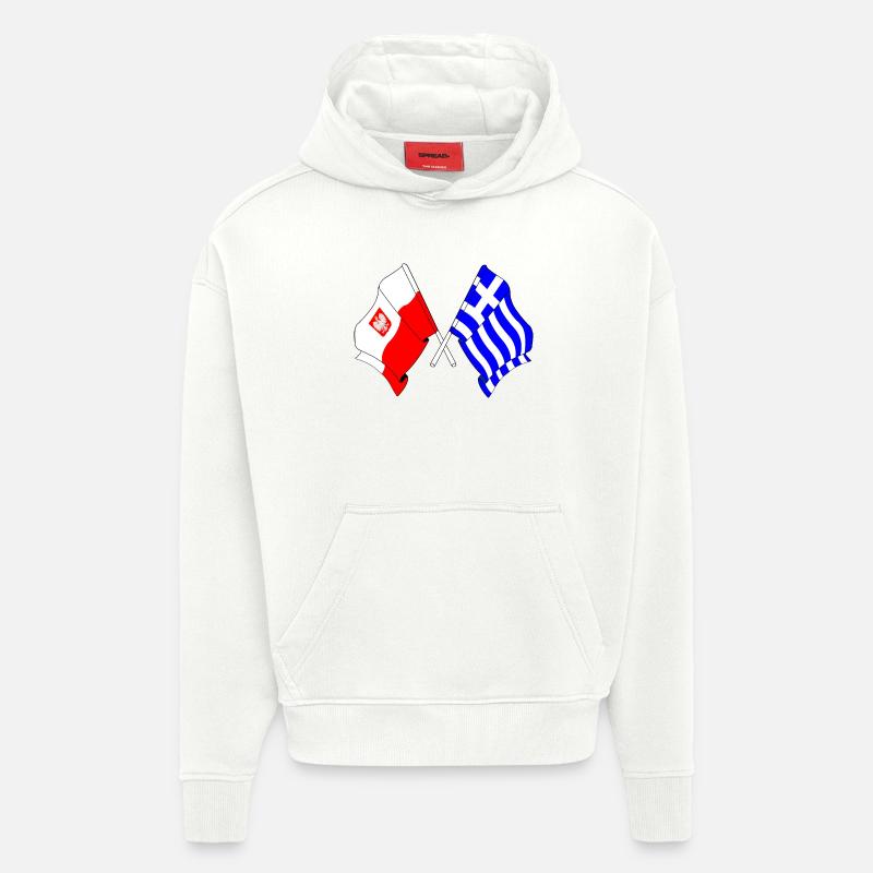 Drapeau Pologne, drapeau Grèce - Sweat à capuche bio épais oversize fabriqué en UE - OFF WHITE