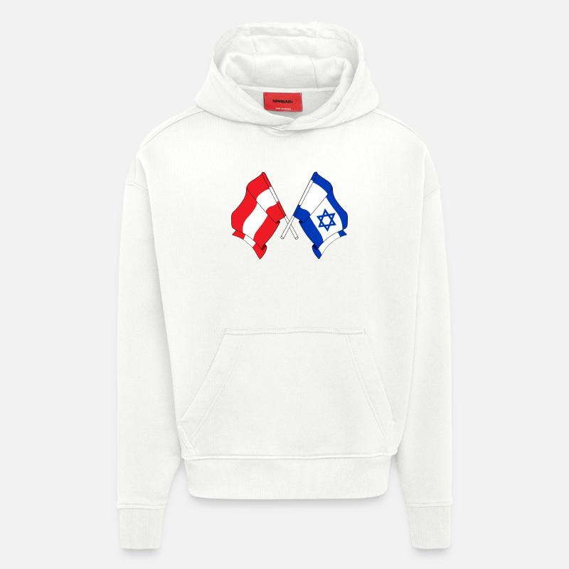Drapeau Autriche, drapeau Israël - Sweat à capuche bio épais oversize fabriqué en UE - OFF WHITE