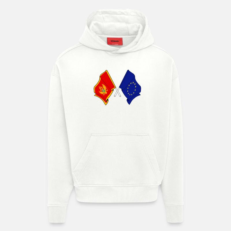 Drapeau du Monténégro, drapeau de l’Europe - Sweat à capuche bio épais oversize fabriqué en UE - OFF WHITE