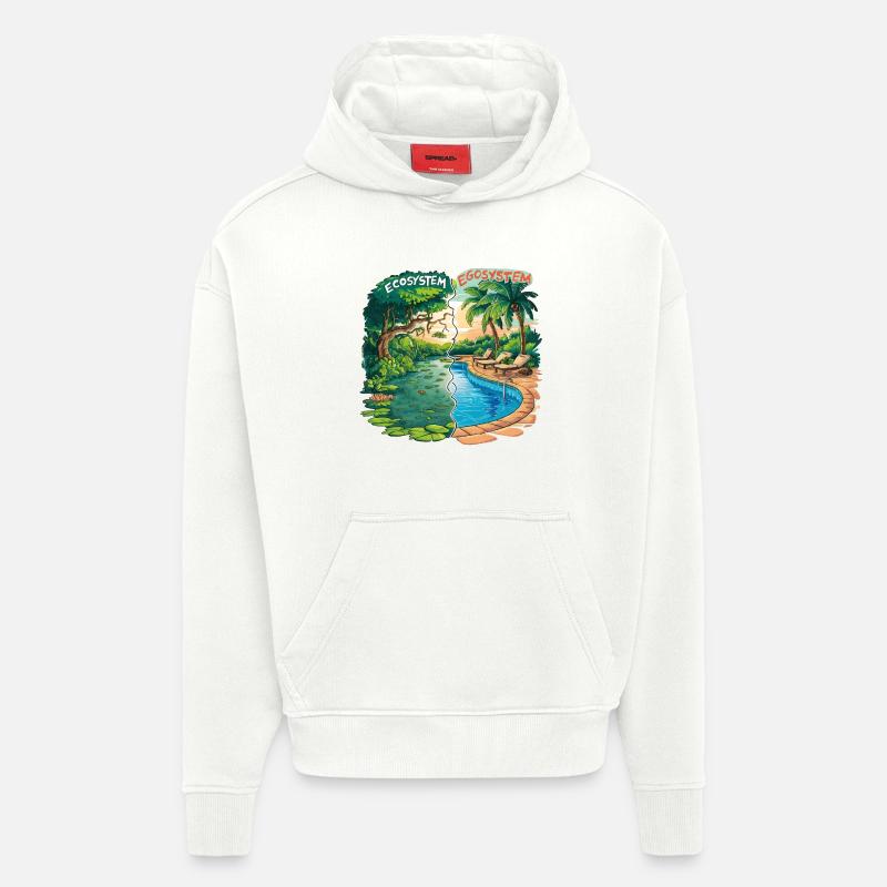 Ecosystem vs Egosystem Message Écologique - Sweat à capuche bio épais oversize fabriqué en UE - OFF WHITE