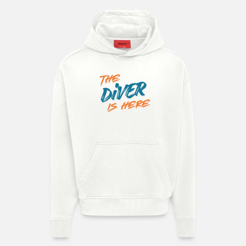 The Diver is Here, Drôle - Sweat à capuche bio épais oversize fabriqué en UE - OFF WHITE