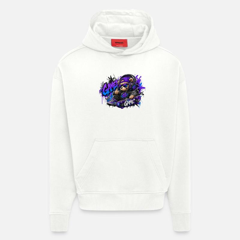 Game Bear Skate Graffiti - Sweat à capuche bio épais oversize fabriqué en UE - OFF WHITE