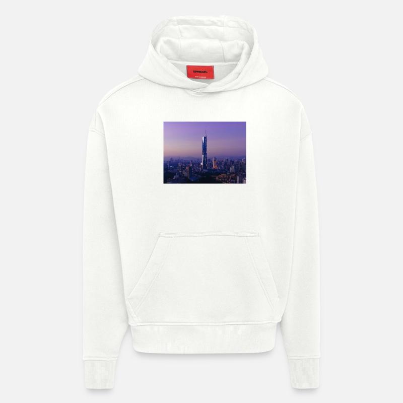 Silhouette du crépuscule avec flèche - Sweat à capuche bio épais oversize fabriqué en UE - OFF WHITE