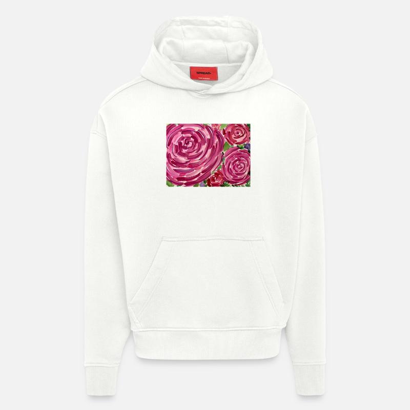 Aquarelle rose - Sweat à capuche bio épais oversize fabriqué en UE - OFF WHITE