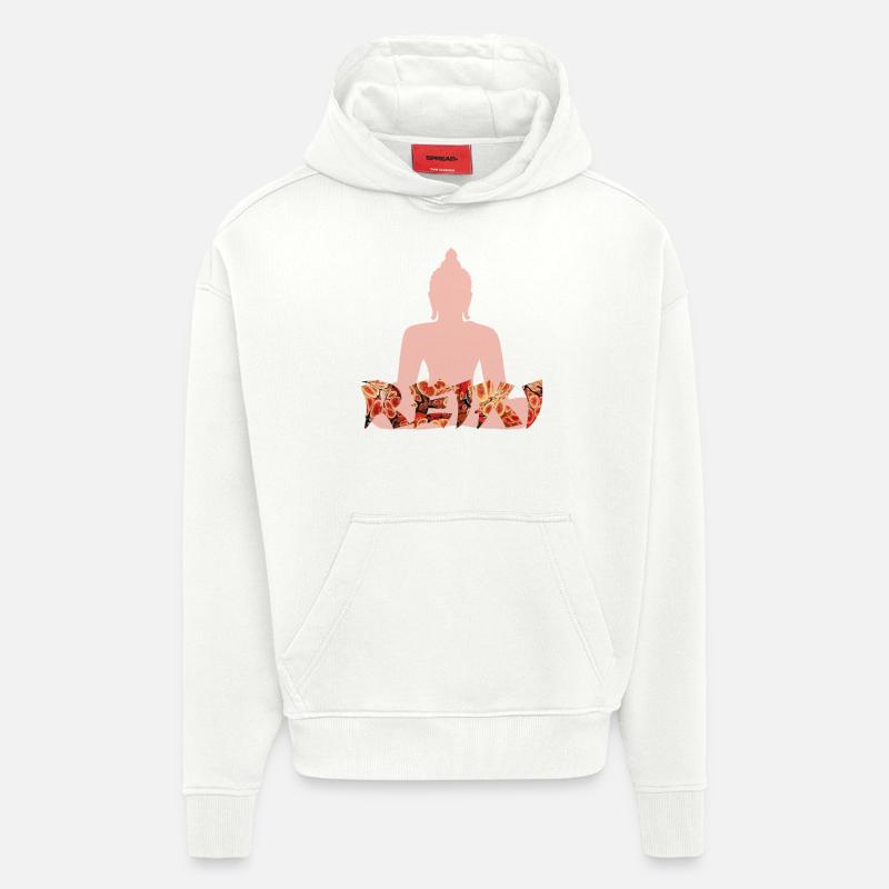 Reiki avec buddah e 222 - Sweat à capuche bio épais oversize fabriqué en UE - OFF WHITE