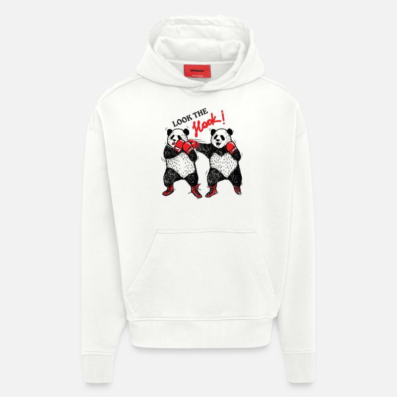 boxe panda Out main - Sweat à capuche bio épais oversize fabriqué en UE - OFF WHITE