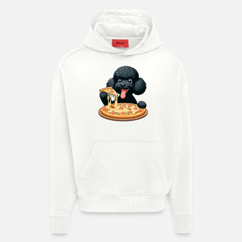 Caniche comique avec pizza - Sweat à capuche bio épais oversize fabriqué en UE - OFF WHITE
