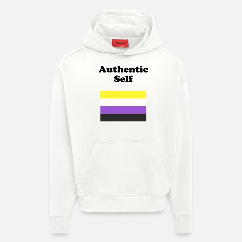Drapeau non binaire Soi authentique - Sweat à capuche bio épais oversize fabriqué en UE - OFF WHITE