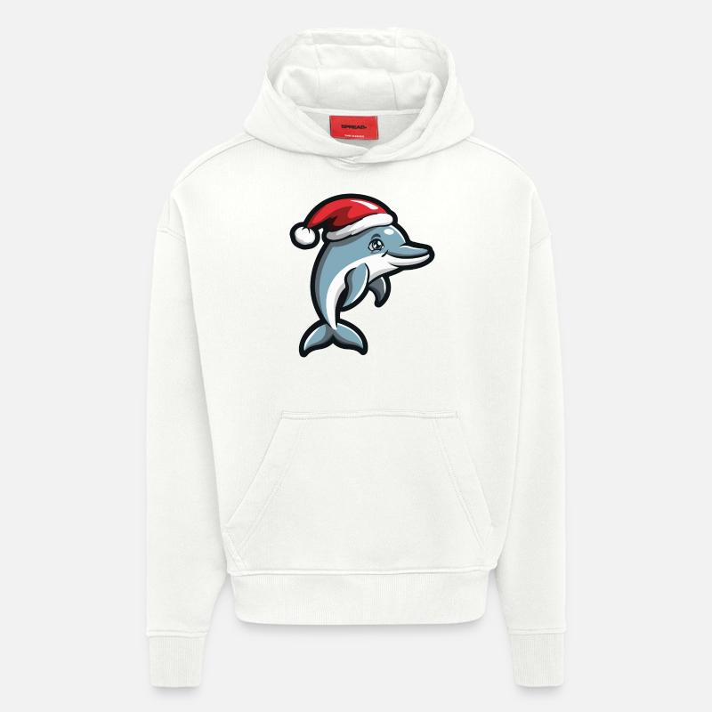 Noël dauphin - Sweat à capuche bio épais oversize fabriqué en UE - OFF WHITE