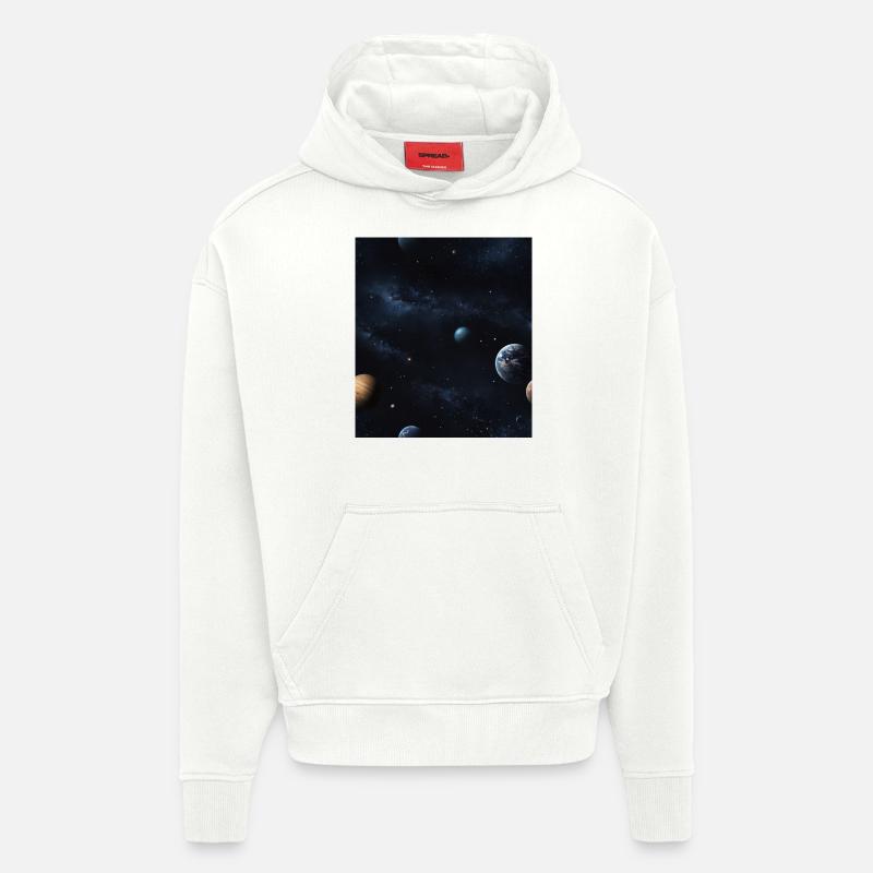 Planètes dans l’espace - Sweat à capuche bio épais oversize fabriqué en UE - OFF WHITE