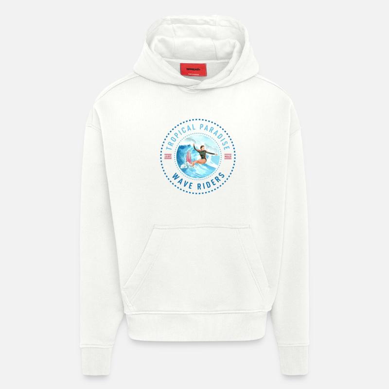 Tropical Paradise Wave Riders - Sweat à capuche bio épais oversize fabriqué en UE - OFF WHITE