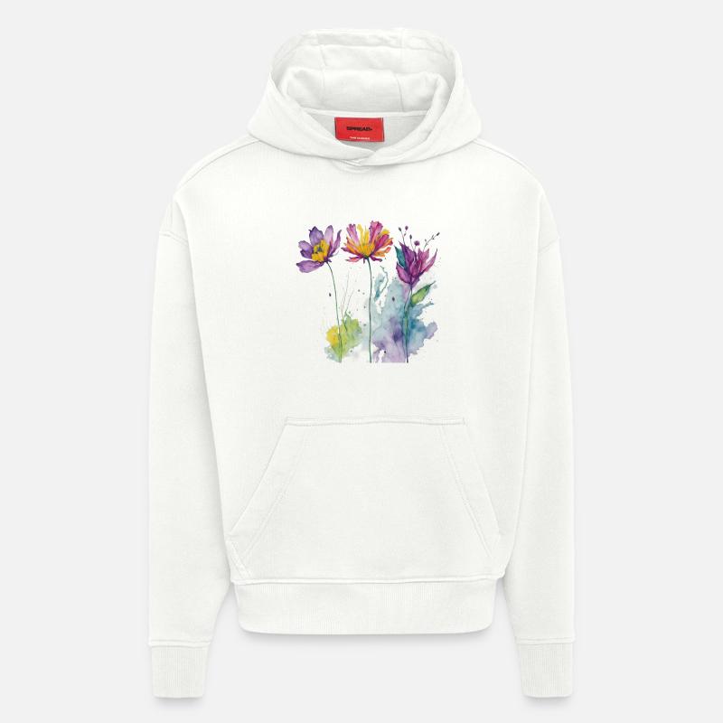 Aquarelle florale - Sweat à capuche bio épais oversize fabriqué en UE - OFF WHITE