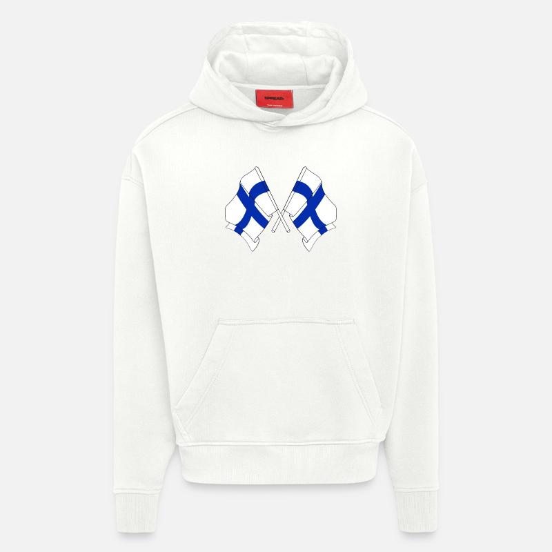 Deux drapeaux de la Finlande croisés - Sweat à capuche bio épais oversize fabriqué en UE - OFF WHITE