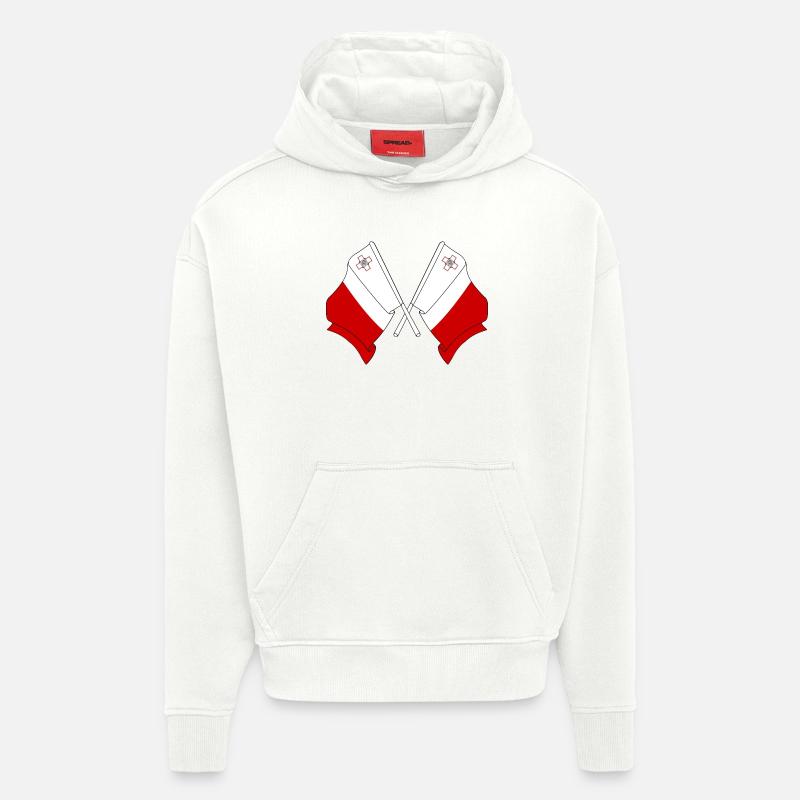 Deux drapeaux Malte - Sweat à capuche bio épais oversize fabriqué en UE - OFF WHITE