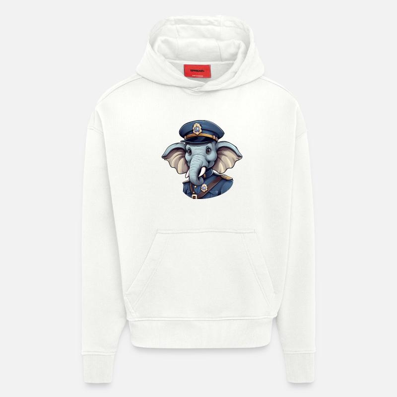 Policier éléphant - Sweat à capuche bio épais oversize fabriqué en UE - OFF WHITE